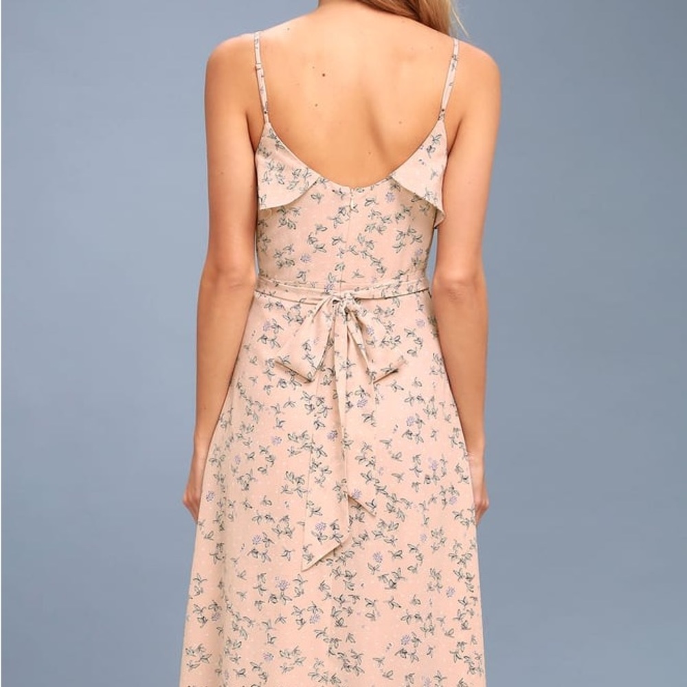 Lulu's Pink Floral Midi Dress - Picture 4 of 14